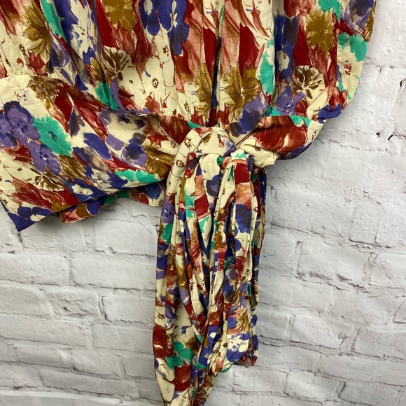 DROOPY & BROWNS Vintage 80s rare floral tie side blouse top one size 12-16 - Picture 5 of 6